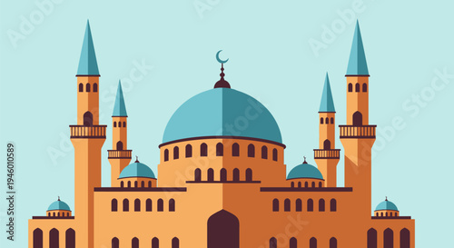 Large Mosque with Blue Domes.