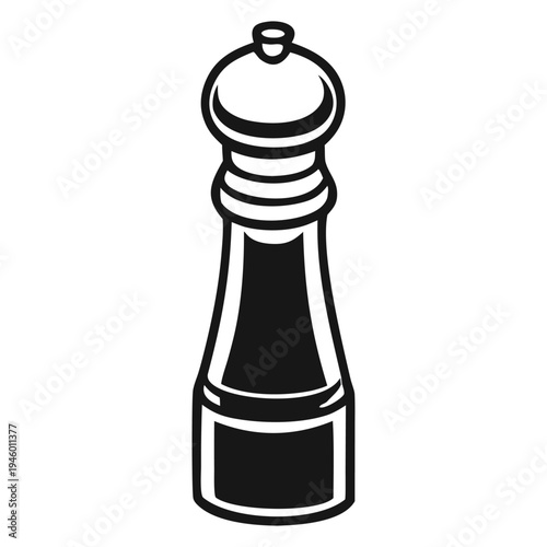 Simple black and white illustration of a pepper grinder and a salt shaker side by side high quality