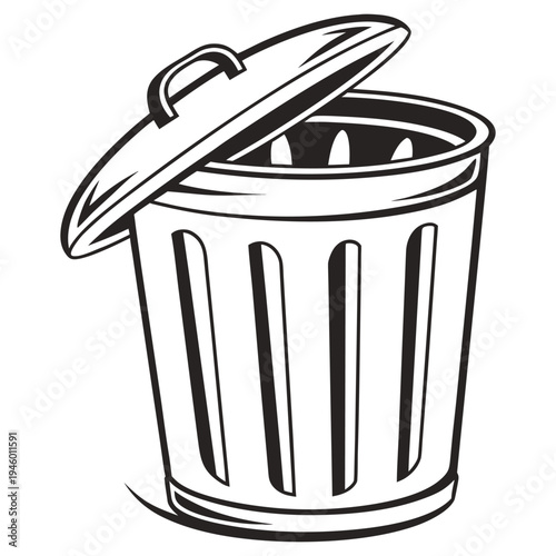 Garbage can trash bin waste container recycle bin vector illustration line art drawing design element
