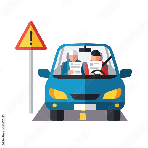 Driving School Car with Instructor and Student.