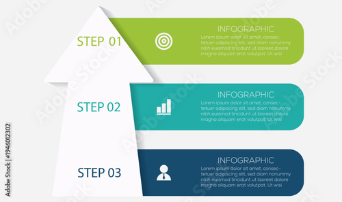 Upward arrow infographic with 3 options to success. Modern Business Success Infographic Goal, Strategy, and Success. 