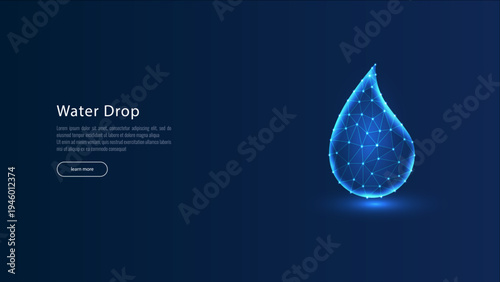 Water drop. Low poly style design. Wireframe light connection structure, 3d graphic concept. Abstract background. Vector illustration
