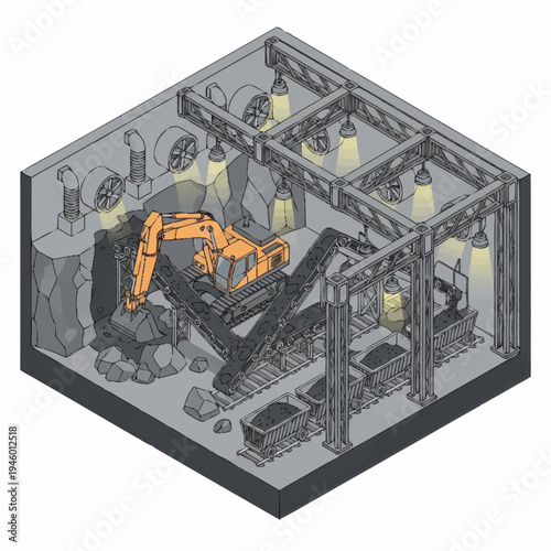 Excavator Machine in Industrial Construction Site.