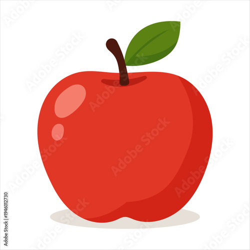 Red Apple Flat Icon – Fresh Fruit Minimal Colorful Vector Illustration