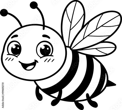 Happy cute cartoon bee character flying with smile vector illustration