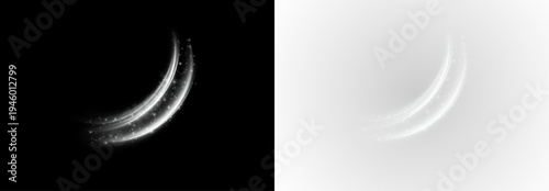 Glowing Trail. An elegant wave of white glowing particles. An abstract white glowing trail with shimmering dust particles and a smooth curve of movement.