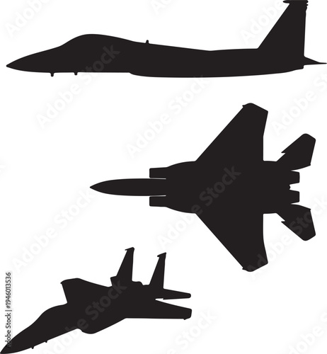 Military Fighter Jet Aircraft Silhouette Set