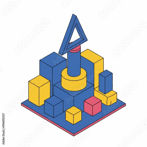 Geometric Abstract Sculpture with Primary Colors.
