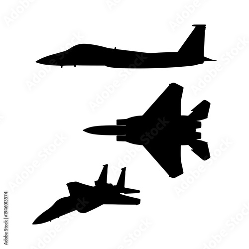 Military Fighter Jet Aircraft Silhouette Set