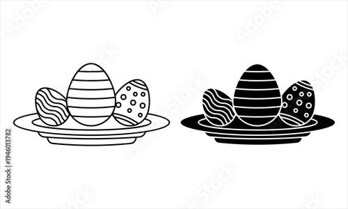Stylized Easter Eggs on a Plate Icon - Simple Holiday Celebration Graphic Design Element