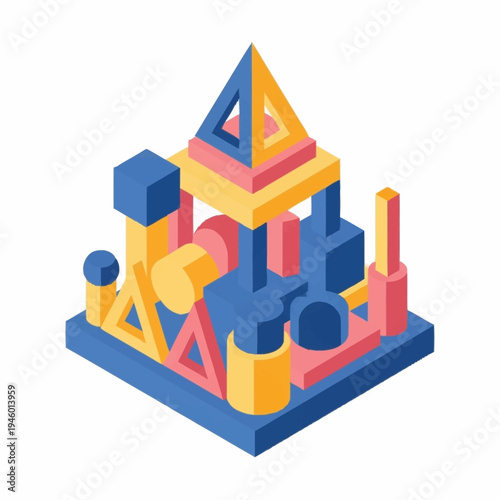 Colorful Geometric Building Blocks Construction Toy.