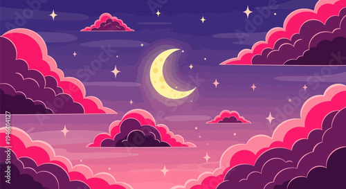 Moonlit Night Sky with Clouds.