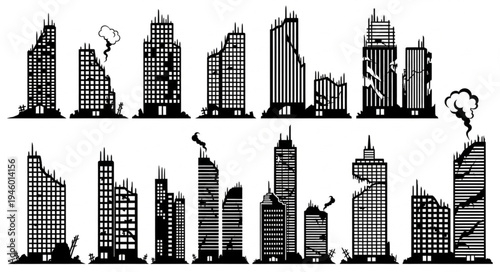 Silhouettes of Destroyed Buildings - A Post-Apocalyptic Urban Landscape.