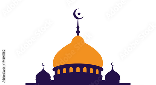 Mosque Dome Crescent Moon Symbol.