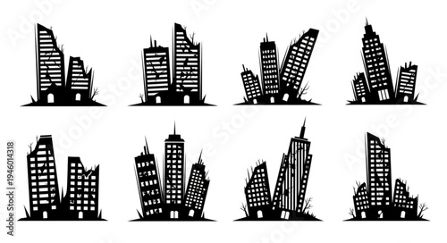Silhouetted Ruined Cityscapes - A Collection of Post-Apocalyptic Urban Decay.