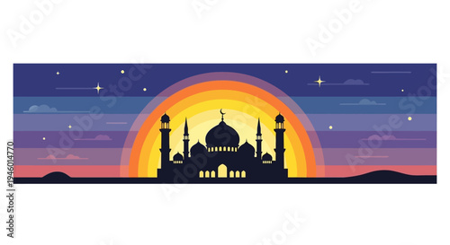 Silhouette of Mosque at Sunset.