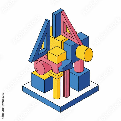 Abstract Geometric Sculpture Construction Art.