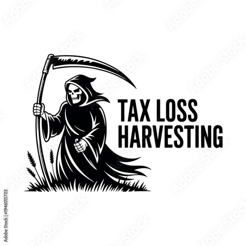 A grim reaper illustration for tax loss harvesting concept