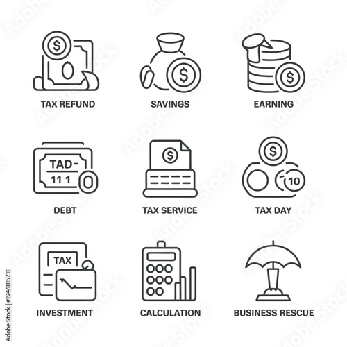 A collection of financial icons for tax and business services