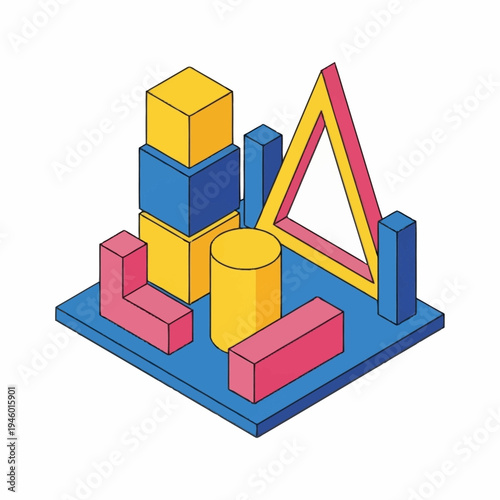 Geometric Shapes Building Blocks Isometric Illustration.