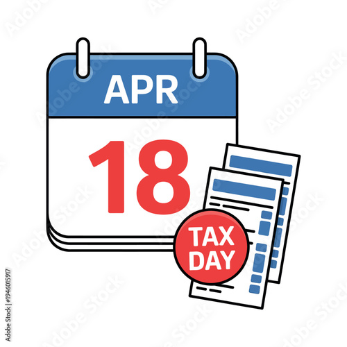 A calendar marking April 18th as Tax Day with forms