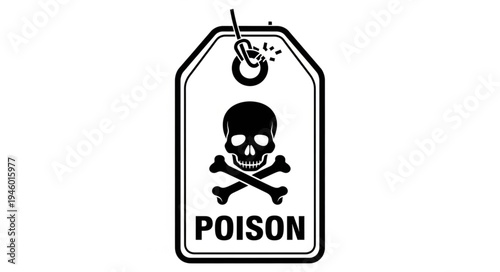 Poison Warning Tag with Skull and Crossbones Symbol.