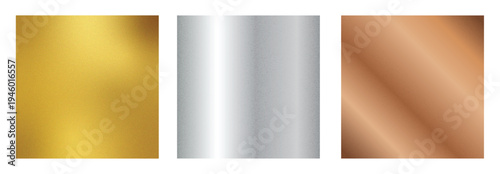 Gold Silver and Bronze Metallic Foil Gradient Textures Set | Brushed Metal Plates Background with Polished Chrome and Copper | Luxury Metallic Texture Collection for Awards and Premium Branding 