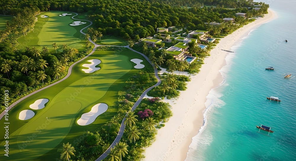 Fototapeta premium Aerial view of a tropical island with white sand beaches and clear blue waters