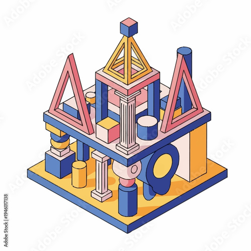 Abstract Geometric Sculpture Building Blocks Construction.