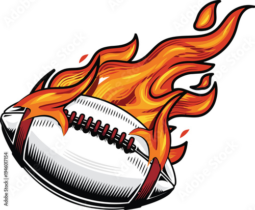 Fiery football with dynamic flames logo design
