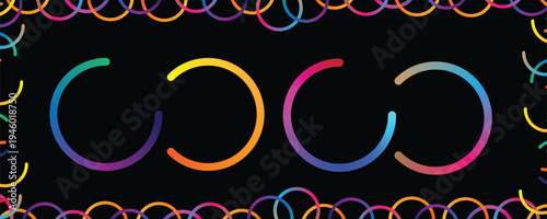 A colorful array of glowing bracelets on a black background