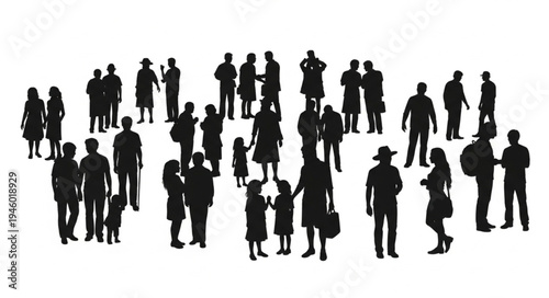 Silhouette Crowd - Diverse Group of People Standing Together.