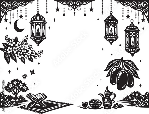 Vintage vector art set featuring a grunge design with an old house, a bird cage, and tree silhouettes in a sketch illustration of a historic city tower