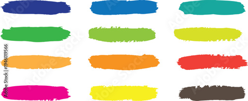 Set of colorful creative abstract brush strokes collection isolated on transparent background