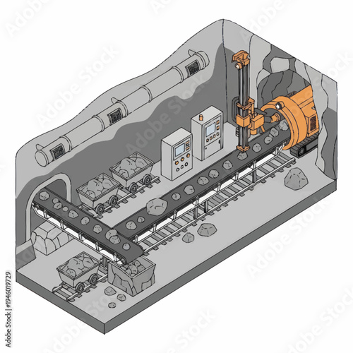 Underground Tunnel Boring Machine and Mining Operation.