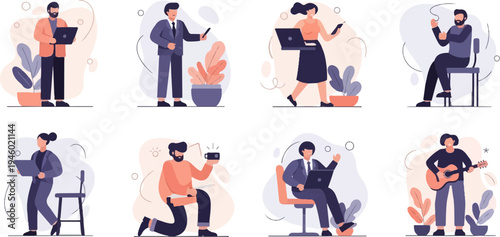 Collection of diverse individuals engaged in various modern activities