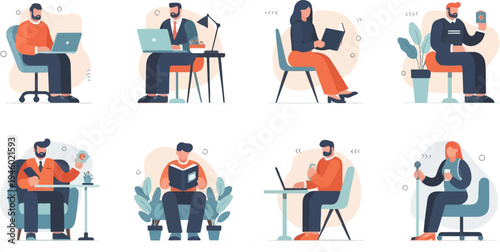 Diverse individuals engage in various activities, including work and leisure