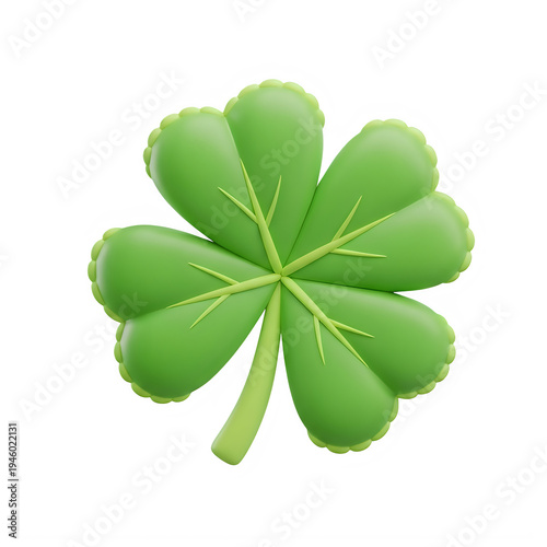 A green four leaf clover with yellow stamens isolated on transparent background