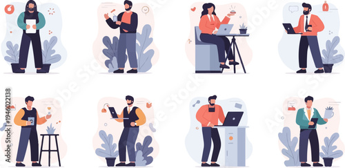 Diverse individuals engaged in various activities, often with technology