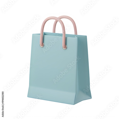 A light blue shopping bag with pink handles isolated on transparent background