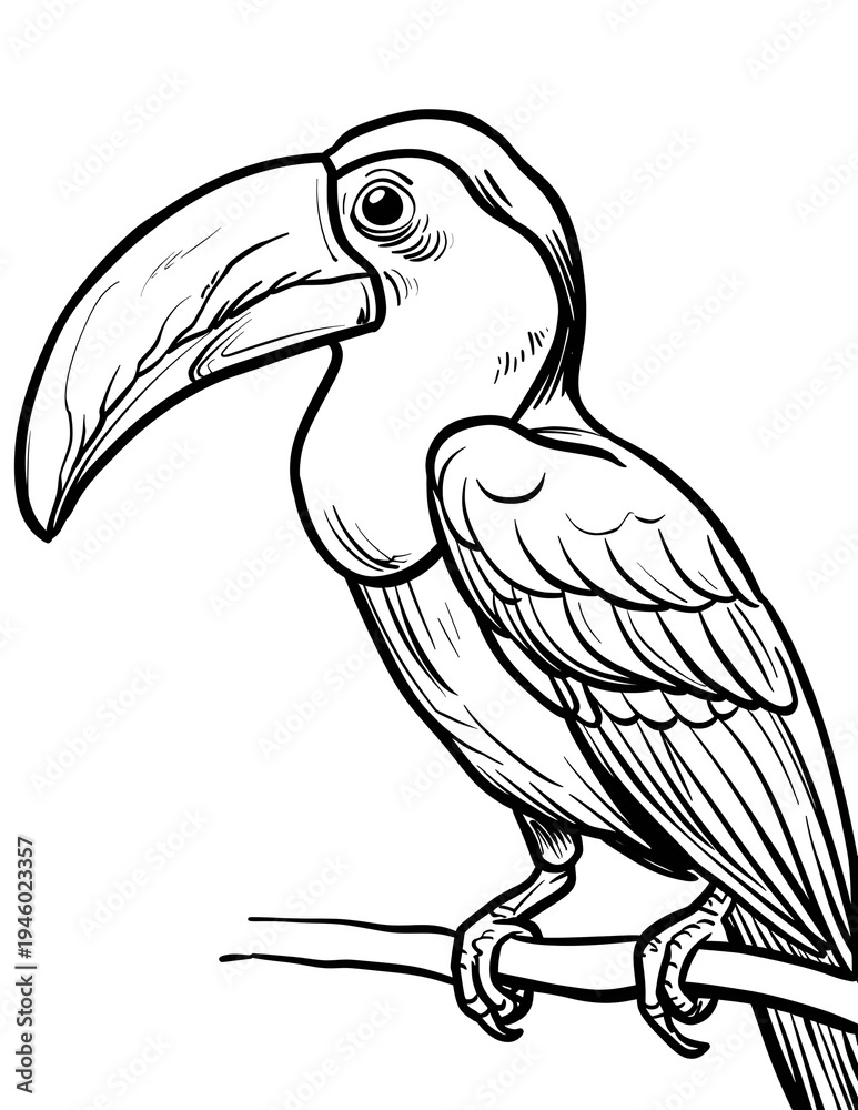 Fototapeta premium exotic bird coloring page, tropical bird coloring, parrot coloring page, toucan coloring page, flamingo coloring page, macaw coloring page, cockatoo coloring page