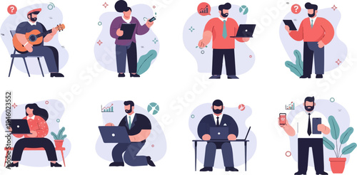 Diverse individuals engaged in various activities, work, and leisure