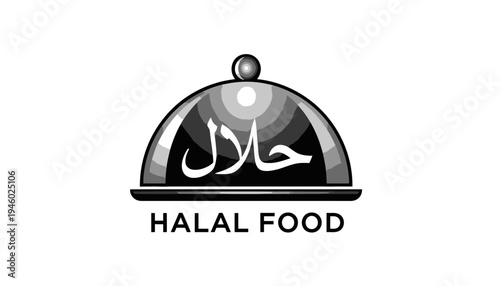 A halal food logo with a cloche and Arabic script