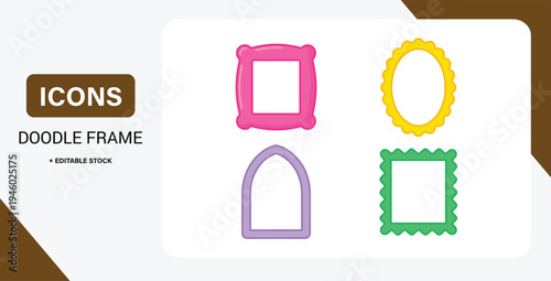 Cute doodle frame border set with hand drawn square and rectangle photo shapes for scrapbook design.