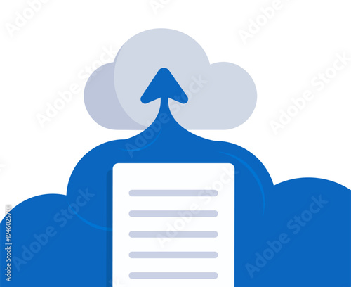 Digital document being uploaded to a cloud storage service with an upward arrow.
