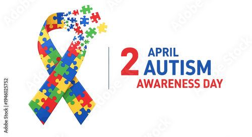 A colorful puzzle piece ribbon for Autism Awareness Day on April 2nd