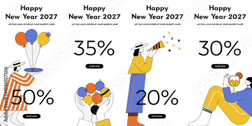 Happy New Year 2027 Sale – Save 20% to 50% with Festive Character Designs | Bright Celebration Graphics and Limited‑Time Shopping Deals