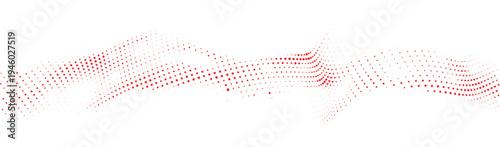 Abstract flowing wave of red dots on a white background, symbolizing energy, passion, or digital signals.