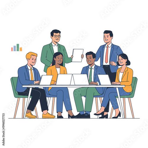 A diverse group of business professionals collaborating around a conference table