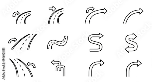 Road Direction Icons - A Collection of Route Guidance Symbols.